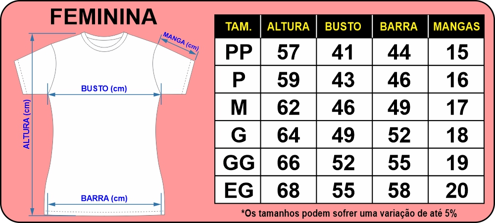 medidas camiseta feminina